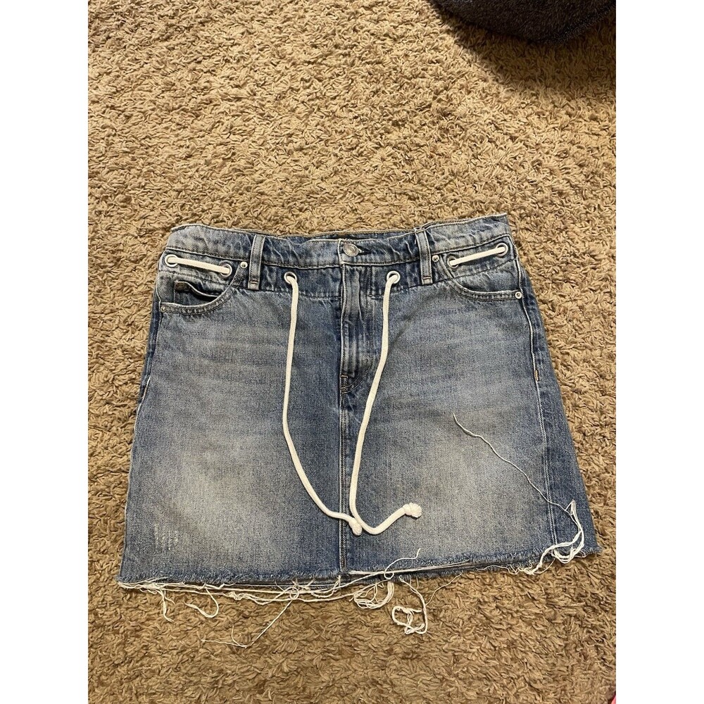 Hudson Jeans Grommet Tie-Waist Denim Mini Skirt, Blue Wash And Raw Hem, Size 28